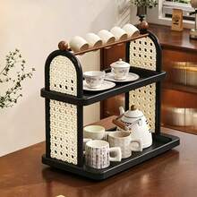 Two-Layer Modern-Style Black Plastic Cup Storage Rack With Detachable Upper Shelf, Tea Set Organizer, Draining Rack, Desktop Storage Shelf, Easy-To-Clean Organizer, Desktop Decoration, Jewelry Display Stand, Cosmetics Storage Rack, Coffee And Coffee Cup Display Stand, Suitable For All Types Of Cups. - 黑色 - 查看 3