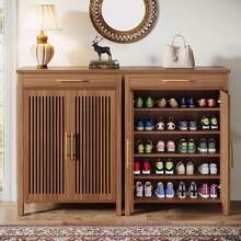 Tribesigns 5-Tier Shoe Cabinet With Louvered Doors & Drawer, Wooden Shoe Storage Organizer With Adjustable Shelves For Entryway Hallway, Brown - 棕色 - 查看 4
