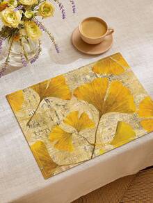 1pc Ginkgo Leaf Pattern Printed Table Runner, 4pcs Ginkgo Leaf Pattern Printed Placemats, Suitable For Holidays, Parties, Birthdays, Dinners, Kitchen & Dining Room Decor, Applicable For All Seasons, Home Textile Decoration - Multicolor - View 11