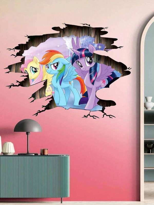 MY LITTLE PONY 破窗小马宝莉系列卧室房间3D动画卡通自粘防水海报贴纸装饰，涂鸦装饰破墙，卡通电影和动漫自粘贴纸可移除
