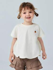mini bala Áo thun ngắn tay bằng cotton cho bé, mềm mại, thoáng khí, kiểu dáng cánh hoa, thích hợp cho mùa hè 2026. - Màu trắng sữa - Xem 1