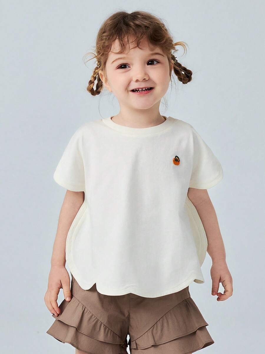 mini bala Áo thun ngắn tay bằng cotton cho bé, mềm mại, thoáng khí, kiểu dáng cánh hoa, thích hợp cho mùa hè 2026. - Màu trắng sữa - Xem 1