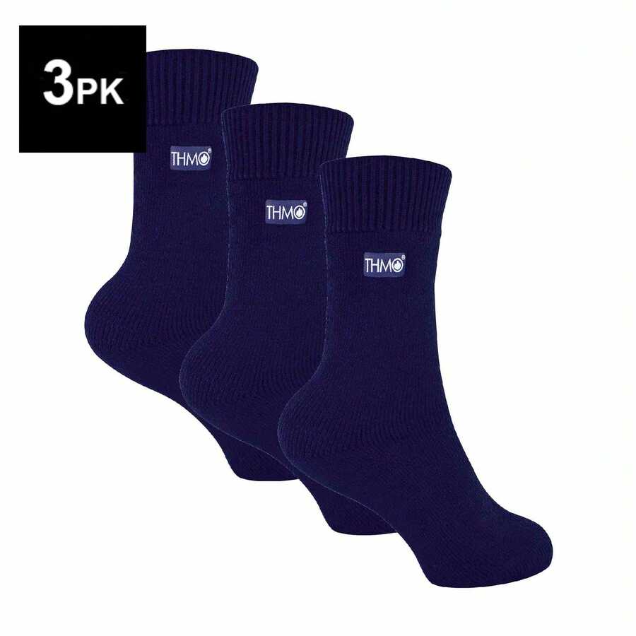 THMO - 3 Pairs Multipack Kids Thermal Socks Ribbed Soft Top Fleece Fluffy Inner Warm Socks For Boys & Girls - Navy - View 1