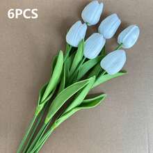 3/6 pièces Mini Tulipes Blanches Artificielles, Décoration de Maison de Mariage Fleurs Artificielles, Simulation de Tulipes - Blanc - Voir 10