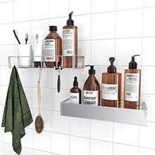 Estante calcomanía para ducha con ganchos sin perforaciones organizador de estantes de baño de acero inoxidable a prueba de óxido para almacenamiento de champú soporte de esponja color - Pago - Ver 4