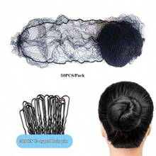 Set Jaring Rambut Hitam Tak Terlihat, Jaring Rambut Halus Tak Terlihat, Hiasan Kepala Pramugari, Jaring Penutup Sanggul, Aksesori Rambut Tari Profesional - View 9