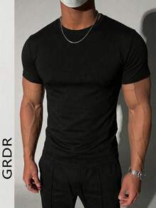 GRDR Men's Fashionable Solid Color Short Sleeve T-Shirt | Exquisite Design | Summer Essential | Easy To Match | Showcase Your Style - Black - View 5