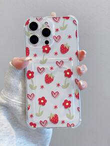 1 chiếc ốp lưng điện thoại bằng TPU mềm, chống sốc, họa tiết hoa trái tim và dâu tây thời trang, thích hợp làm quà tặng ngày lễ, tương thích với Apple XS/XS Max/XR/11/12/13/14/15/16 Pro/Pro Max/14/15/16 Plus/17/17 Pro - Nhiều màu - Xem 2