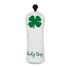 Housse de tête de club de golf à trèfle à quatre feuilles porte-bonheur, base blanche avec broderie contrastée verte, convient pour le driver/bois de parcours/hybride, design avec slogan porte-bonheur, porte chance - Blanc - Voir 6