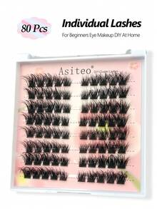 Bộ 80 sợi mi giả Asiteo, kiểu D-Curl, được dưỡng ẩm, mềm mại tự nhiên và nhẹ, có thể tái sử dụng, phù hợp cho người mới bắt đầu trang điểm. - D - Xem 2