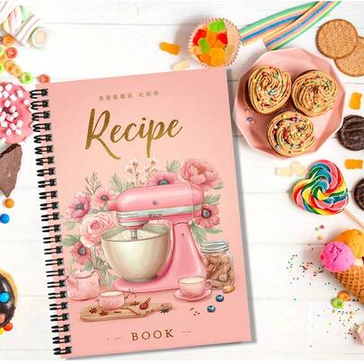Romantic Pink Floral & Retro Mixer Style Recipe Spiral Notebook, Helpful For Home Chefs To Record Cooking Inspirations, Can Be Used As Kitchen Diary, Cooking Plan And Notes, Ideal For Jotting Down Key Points While Learning To Cook, Beautifully Designed As A Thoughtful Gift.