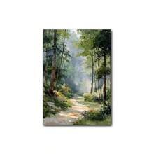 1 pièce Œuvre murale du chemin boisé ensoleillé, promenade en forêt paisible à l'aquarelle, affiche de paysage de sentier naturel, peinture de paysage impressionniste calme, décoration murale de paysage d'arbres et de chemin rustiques, sans cadre - paysage - Voir 6