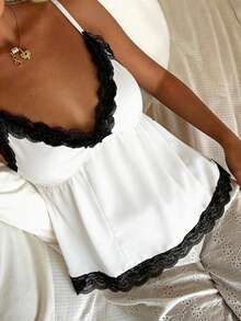 Áo camisole nữ màu trắng kiểu Y2K mùa hè tươi tắn, phối ren, một chiếc áo đa năng cho phong cách đường phố, đi làm hàng ngày và mặc ở nhà thoải mái. - trắng - Xem 5