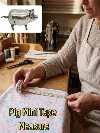 1pc Holiday Gift - Metal Pig Mini Measuring Tape - Vintage Style Unique Antique Measuring Tape - Pig Figurine - Animal Measuring Tape - Interior Decoration