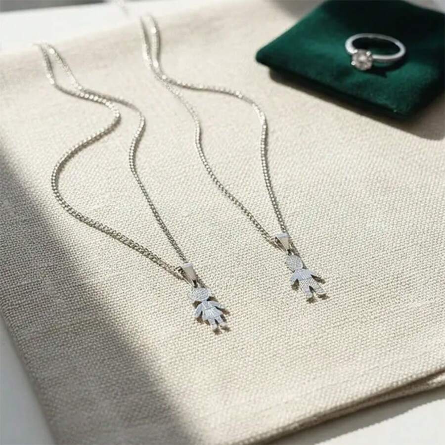 Women's Chain Necklace, Girl, Boy, Son, Daughter, Child, Couple, Silver, Silvery Mini Pendant Choker Necklace - 女款 - 45厘米 - 查看 1