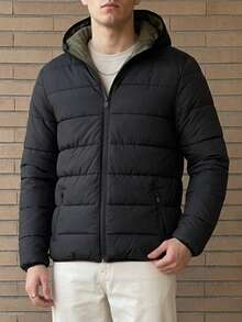 Men's Reversible Thermal Premium Nylon Windbreaker Jacket With Removable Hood - 黑色和軍綠色 - 查看 5