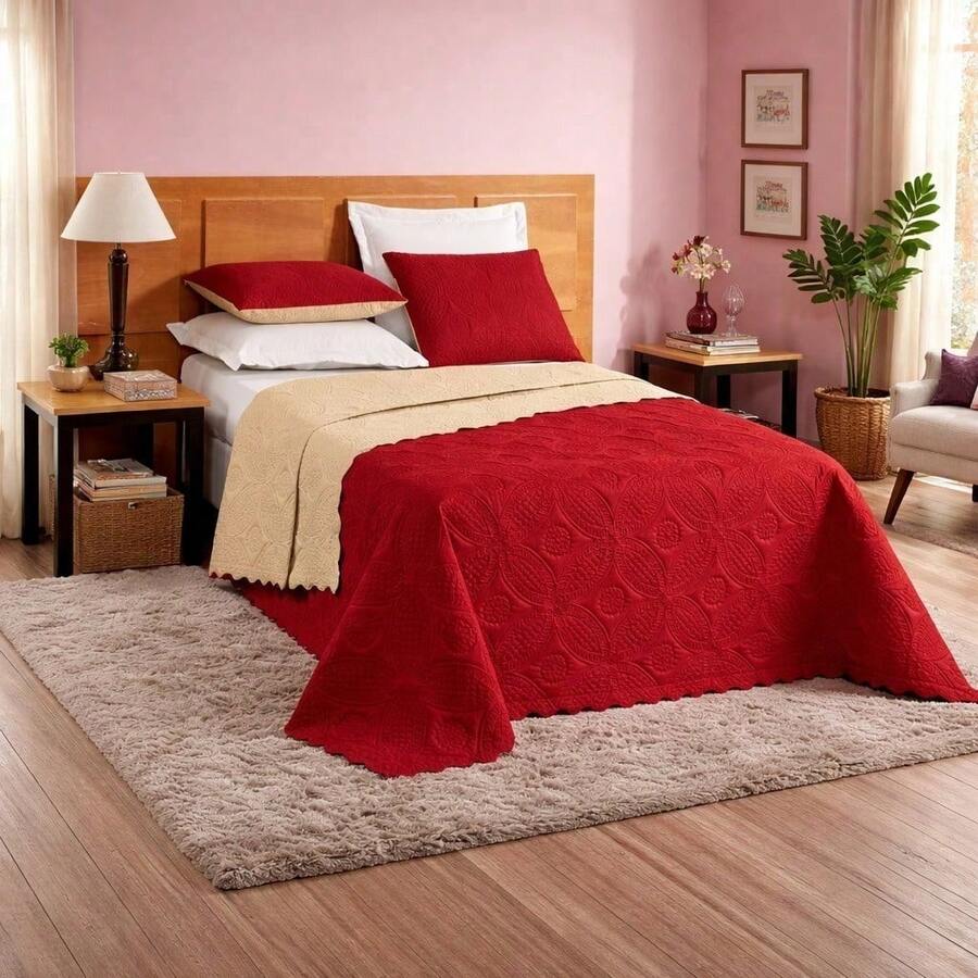 Isa Double-Sided Quilted Bedspread - Red/Hazelnut - View 1