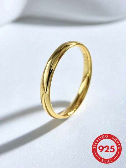 1pc Minimalist S925 Sterling Silver Plain Gold Ring, Exquisite Jewelry, Gift For Women