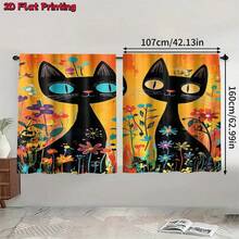 Bộ 2 rèm cửa phong cách Bohemian in hình mèo đen, kiểu dáng hiện đại, chất liệu polyester dệt kim, phù hợp cho phòng ngủ, nhà bếp, văn phòng, phòng khách - Có thể giặt máy, trang trí phòng đa năng, rèm cửa phòng khách. - 2 chiếc với nhiều màu sắc khác nhau - Xem 12
