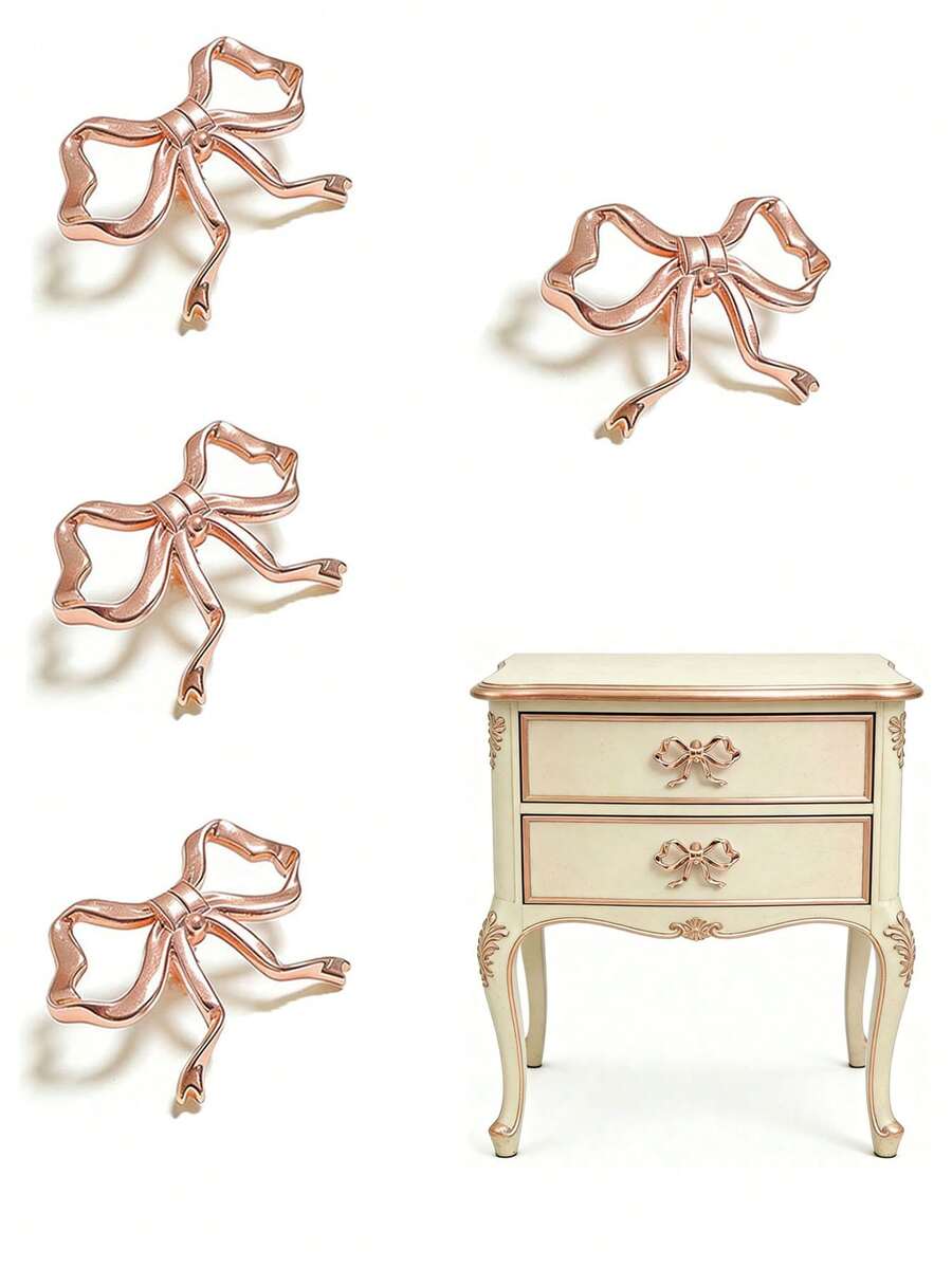 1/2/4/8pcs Zinc Alloy Cabinet Drawer Pulls, Rose Gold Bow Knob Handles, Minimalist Style, Suitable For Bathroom, Bedroom, Closet, Wardrobe, Cabinet, Furniture Hardware Handles, Kitchen Decor, Living Room Decor, Kitchen Drawer Pulls, Bedroom Vanity Hardware Pulls