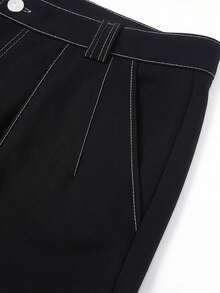 Men's Black Contrast Stitch Wide Leg Capri Pants, Casual Street Style Knee-Length Shorts For Summer - Black - View 6