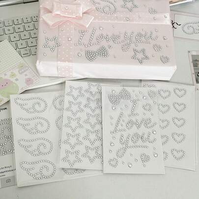 4pcs Shiny Decorative Stickers Set: Heart, Star, Feather, "I LOVE YOU" Rhinestone Stickers. Suitable For Decorating Planner, Gift Packaging, Smartphone, Also Applicable For Valentine's Day, White Day And Other Special Occasions. Cute And Fashionable.