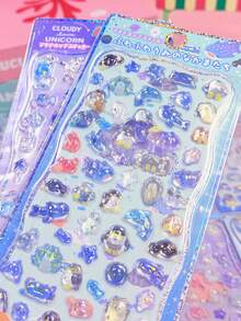 Cute Animal Cartoon Embossed Stickers, Decorative Stickers For Phone Cases, Cups, Toys, Transparent Phone Cases, Retro Rabbit Holographic Solid Embossed Cartoon Stickers, Cute Bubble Gum 3D Crystal Decorative Stickers - Multicolor - View 8
