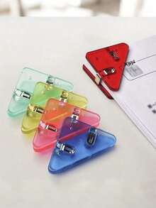 1/3/5pcs Creative Triangle Transparent Plastic Clips, A4 Double Clip File Folder, Office & School Supplies, Back To School Gift - A - View 3