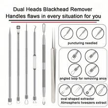 6-Piece Ultra-Precision Acne Tweezers Tool Set - Facial Blackhead Removal Tool - Effectively Cares For And Purifies Facial Skin - Silver - View 7
