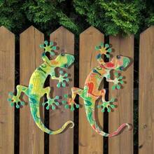 2pcs Colorful Metal Gecko Wall Decor, Suitable For Garden, Yard, Living Room, Bedroom, Patio, Balcony, No Electricity Needed, Outdoor Fence Art Decoration, Ideal Gift For Family And Friends - 2 Geckos - View 7