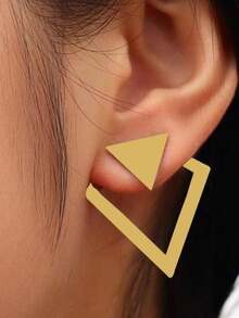 1 Đôi bông tai hình tam giác rỗng sáng tạo, kiểu dáng tối giản dành cho nữ. - Vàng - Xem 4