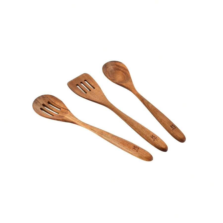 Conjunto San Ignacio COMPACT de 3 peças de utensílios de cozinha em madeira de acácia - Castanho - Ver 1