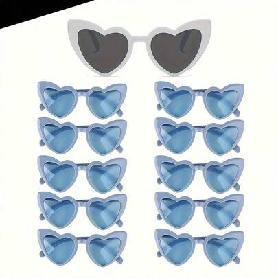 11pcs Heart-Shaped Framed Glasses, Photo Glasses, Dopamine Colors, European And American Fashion Modern Glasses, Unisex, Suitable For Outings, Sports, Parties, Christmas, Weddings, Birthdays, New Year Gatherings
