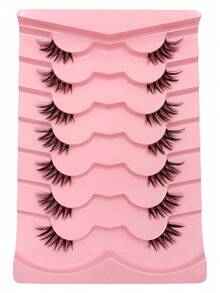 7 Pairs Half Eye Lashes Fluffy Soft And Lightweight &Natural Long Crossed False Lashes,Eye Tail Elongation Fake Lashes,For Daily Makeup Extension Reusable - Black - View 5
