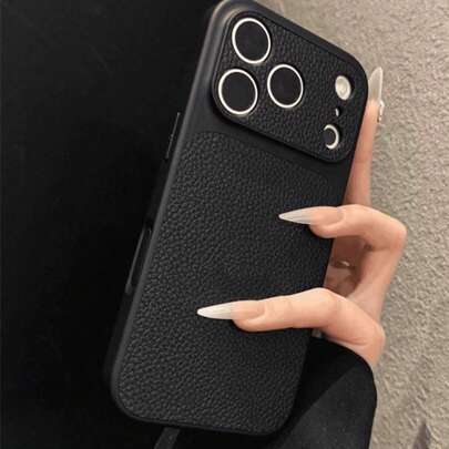 Fashion Lychee Pattern Large Window Phone Case For IPhone 17 Pro Max, 17 Pro, 16 Pro Max, 15, 14 Pro, 13, 12 Pro, 17, With Camera Protection, Matte Soft Anti-Fall Protective Cover