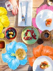 12pcs Tropical Hawaiian Hibiscus Pattern Disposable Placemats - Colorful Table Mats Suitable For Birthday, Bachelorette Party And Other Occasions, Random Colors, Rectangular, Holiday Party Decor, Bridal Shower Banquet Decoration - Multicolor - View 2