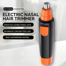 电动鼻毛修剪器，专业无痛鼻毛和耳毛修剪器，男女通用，防水不锈钢刀片，静音高效，电池供电，易于清洁 - 橘色 - 查看 8