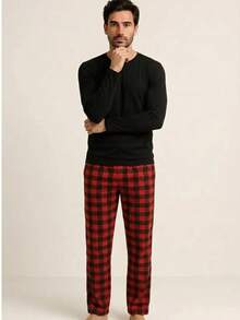 Smara Modas Men's Pajama Set, Suede Long Sleeve And Viscolycra Pants, Spring Light - Red - View 5