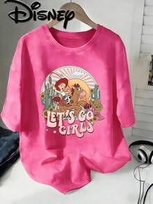 Disney Toy Story Jessie Let's Go Girls Vintage Washed Brown Oversized Cotton T-Shirt, Extra Large Baggy Fit Tee For Women, Jessie Cowgirl Fan Top - 玫紅色 - 查看 1