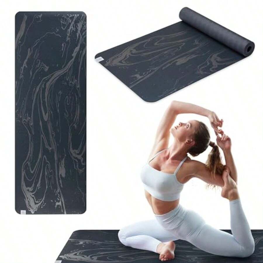 - Alfombrilla de Yoga de Agarre seco 5 mm de Grosor Antideslizante para Ejercicios y Ejercicios de Fitness estándar o Caliente Pilates y Entrenamientos en el Piso Soporte Acolchado Capa - marmoleado - Ver 1