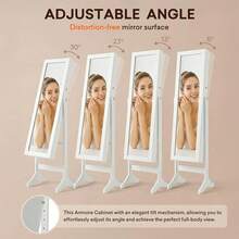 Antok Full Length Jewelry Cabinet With Mirror & Large Storage - 61" Standing Lockable Armoire Organizer, Floor To Ceiling Model For Bedroom Or Dressing Room, White - 白色 - 查看 4