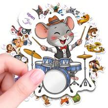 50 PIEZAS Pegatinas de banda de música animal, calcomanías de vinilo resistente al agua para adultos, ideales para portátiles, botellas de agua, monopatines, equipaje, guitarras, scrapbooking, proyectos de manualidades DIY, personaliza con diseños de criaturas musicales divertidas - Multicolor - Ver 5