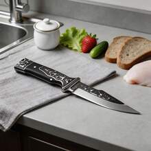 Cuchillo de chef de cocina de alta calidad tallado a mano (con funda protectora), cuchillo de cocina de acero inoxidable preciso, adecuado para cortar carne y verduras, mango ergonómico, ideal para preparar comidas en cocina doméstica y cortar pan. - Negro - Ver 4
