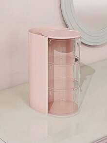 3-Tier Rotating Makeup & Jewelry Storage Box, Plastic Dust-Proof Organizer For Cosmetics, Brushes, Earrings, Necklaces, Desk Accessories - Storage Box - View 10