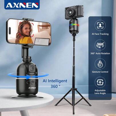 AXNEN AI云台稳定器，适用于智能手机，360°自动人脸追踪，桌面追踪云台支架，适用于相机和运动相机，可选配遥控器，适合暑假、旅行、户外活动、直播自拍杆、三脚架，承重能力强