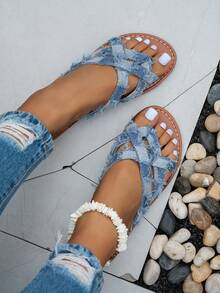 新款女士人字拖，休闲度假时尚平底凉鞋，多功能防滑沙滩拖鞋 - 藍色 - 查看 5