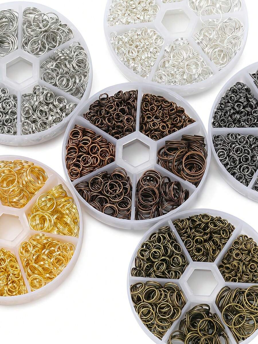 Una caja que contiene 690 piezas de anillos partidos de hierro en tamaños de 4, 5, 6, 8, 10 y 12 mm, diseñados para conectar y adecuados para kits de joyería - Multicolor - Ver 1