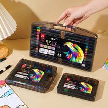 12/24/36/48pcs Set Small Black Box Soft Tip Acrylic Marker Pens, Waterproof Opaque Drawing Markers, Professional Art Marker Set, Suitable For Marking And Highlighting, Great Back To School Gift, Random Colors - A - View 4