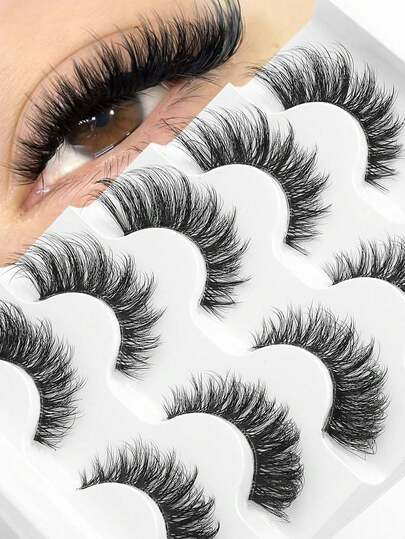 NAIJEMA 5 Pairs Fox Eye, Cat Eye, Fluffy Faux Mink Eyelashes, Lengthening, Volumizing, Natural Look, Soft Curly 3D Effect Lashes, Suitable For Party, Daily Wear, Applicable For Various Occasions