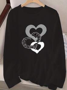 Long-Sleeved T-Shirts With Three Hearts - Black - View 3